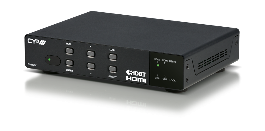 Switcher/ Scaler USB-C, HDMI2.0 UHD/ 4K, VGA to HDBaseT, HDMI, Audio EL-8100V